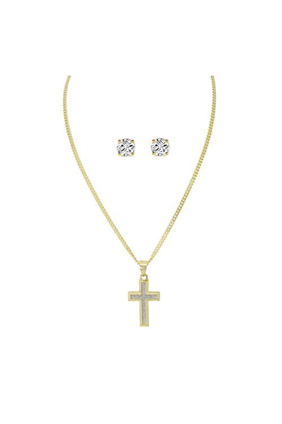 Slay Queen w/ Ladies on Fire Hip Hop Jewelry Necklace, Pendant, and Earrings Bling Set - TPBE-01 (20, Italy Gold Glitter Cross)