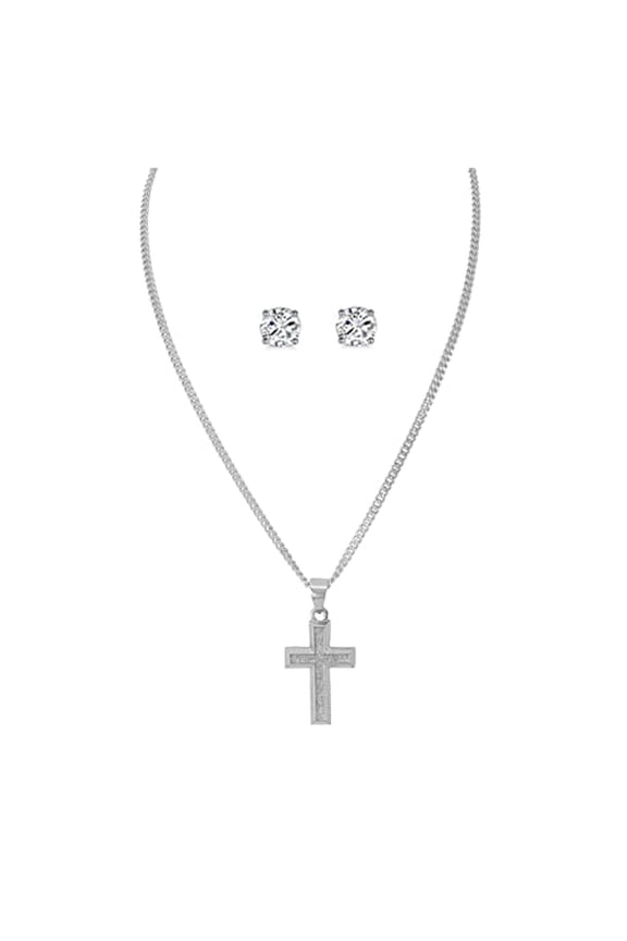 Slay Queen w/ Ladies on Fire Hip Hop Jewelry Necklace, Pendant, and Earrings Bling Set - TPBE-01 (20, Italy Silver Glitter Cross)