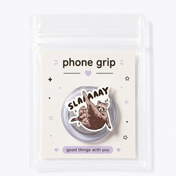 Slay Raccoon Phone Grip, Funny Meme Phone Holder, Cute Trash Panda, Kawaii Animal Gift, E-Reader Grip Accessory