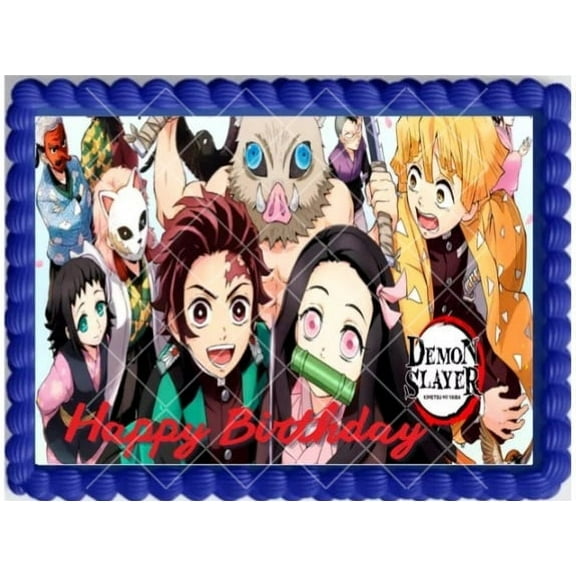 Slayer Anime Manga Demon Image Edible Birthday Cake Topper Frosting Sheet Edible Cake Decoration for a 1/4 Sheet Cake 10" by 8"