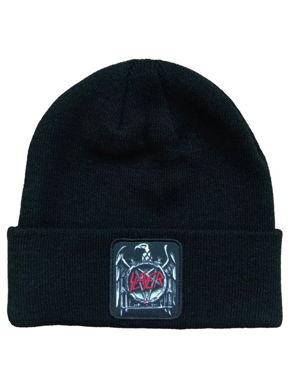 Slayer Eagle Patch Ribbed Knit Beanie Hat Black | Officially Licensed Merchandise