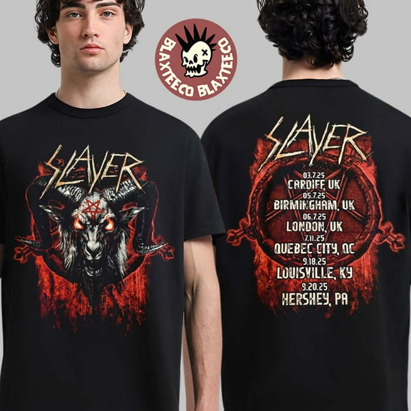 Slayer Farewell Tour 2025 Merch Skull Throne Art Tour Dates Two Sided T-Shirt,Black 2 Color,Size L
