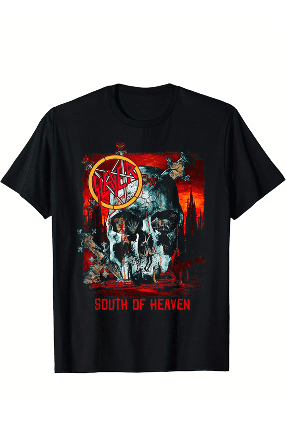 Slayer – South Of Heaven Skull T-Shirt Cotton Fun Design DIYMen's Soft breathable comfortable casual sports Halloween and Christmas gifts