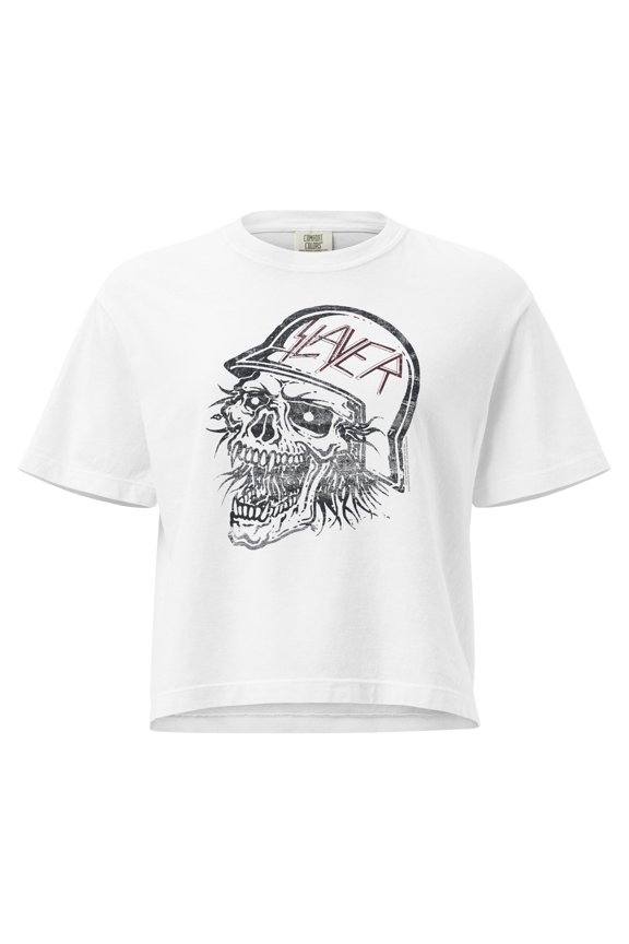 Slayer Stamped Skull Mineral Wash Womens Crop Top