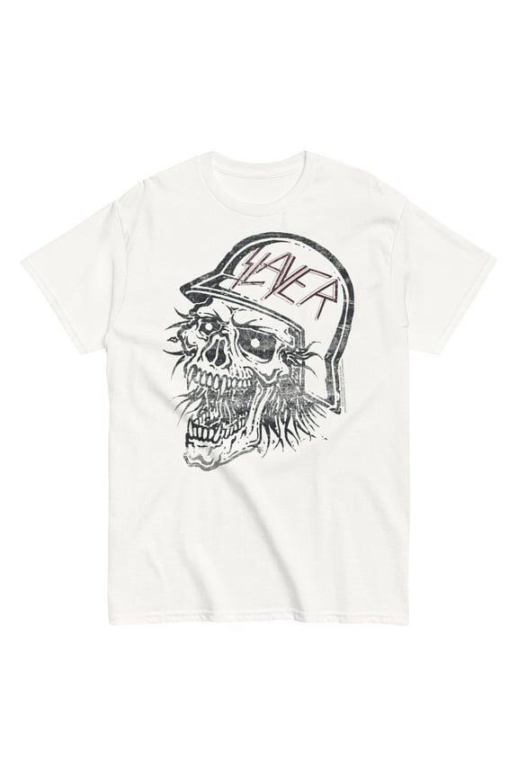 Slayer - Stamped Skull Unisex T-Shirt - White - 5XL