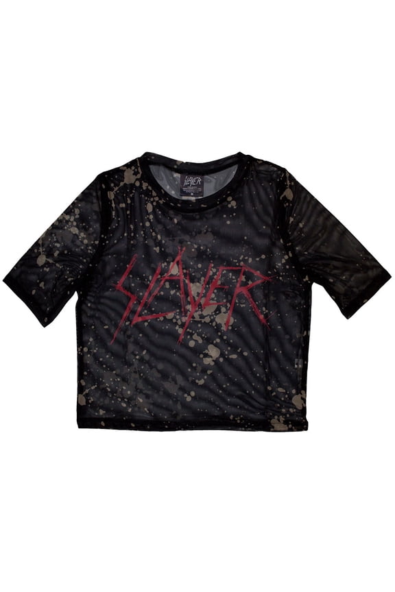 Slayer Women's Long Sleeved Crop Top Scratchy Logo (Mesh)