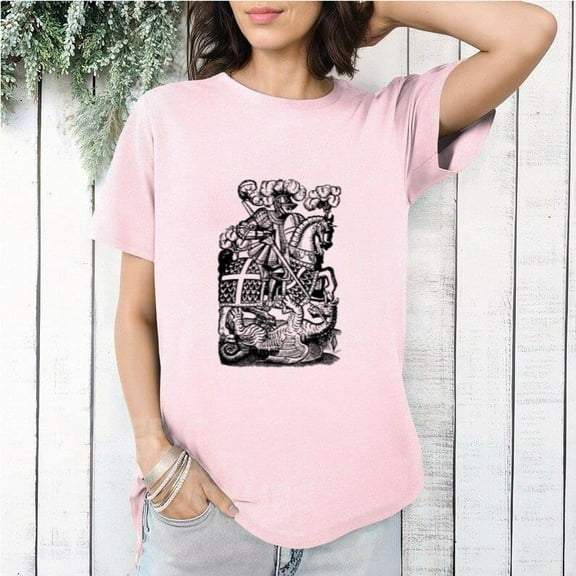 Slaying Dragon Mythical Creature Fantasy Knight Warrior T-Shirt, for men & women, up to size 5XL