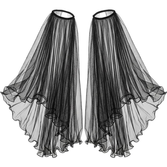 Slccxzc 1 Pair Detachable Long Tulle Bridal Sleeves, Sheer Removable Shoulder Capelet for Wedding Formal Events