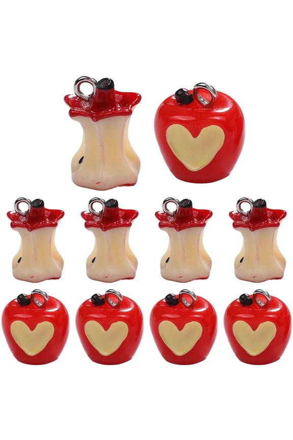 10Pcs 3D Red Apple Core Resin Charms, Kawaii Pendants for DIY Jewelry Making
