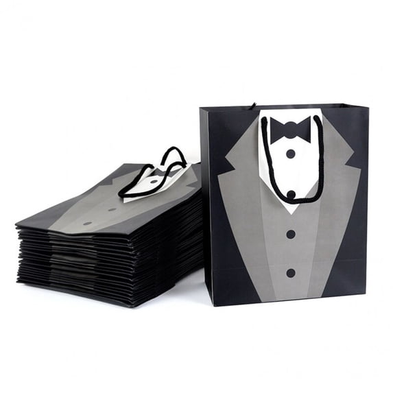 Slccxzc 10pcs Groomsmen Gifts Bags Tuxedo Bags Party Favor for Groomsman Father Birthday Anniversary Wedding Black Tie Shirt Groomsmen Present Wrapping Goodies Bags