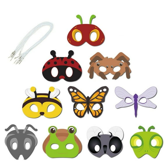 Slccxzc 10pcs Spring Bugs Paper Masks with Elastic Cords,Spring Time Insect and Bug Theme Party Birthday Accessory Favor Supplies