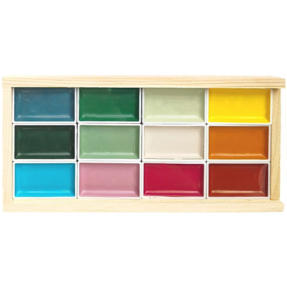 Slccxzc 12 Color Traditional Chinese Watercolor Paint Set, Portable Travel Art Kit