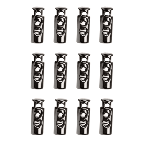 Slccxzc 12pcs Metal Double Holes Toggle Spring Stop String Cord Locks Toggle Stop Slider Spring Stopper for Drawstrings Bags Clothing, Black