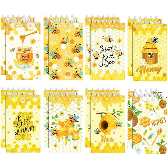 Slccxzc 16 Pcs Honey Bee Themed Mini Spiral Notebook Pocket Memo Notepad Party Favor Set