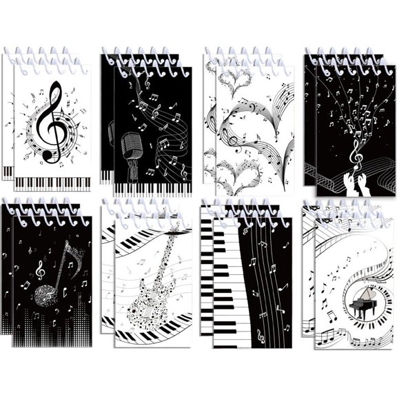 Slccxzc 16 Pcs Music Themed Mini Spiral Notebook Pocket Memo Notepad Party Favor Set