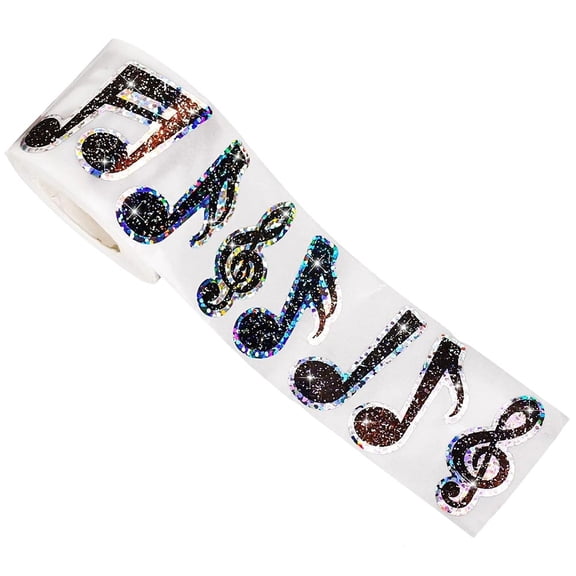 Slccxzc 1Roll/500Pcs Shimmery Musical Note Waterproof Stickers Reusable/No Residue DlY Craft Decoration Scrapbooking Labels