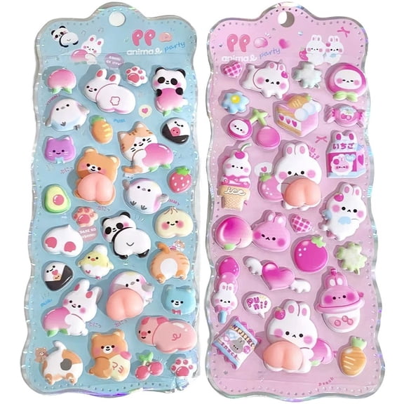 Slccxzc 2 Pcs Cute 3D Puffy Animal Stickers Cartoon DIY Decals for Laptops Water Bottles