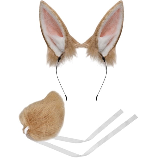 Slccxzc 2 Piece Plush Bunny Rabbit Ears Headband and Tail Set for Halloween Party (Brown)