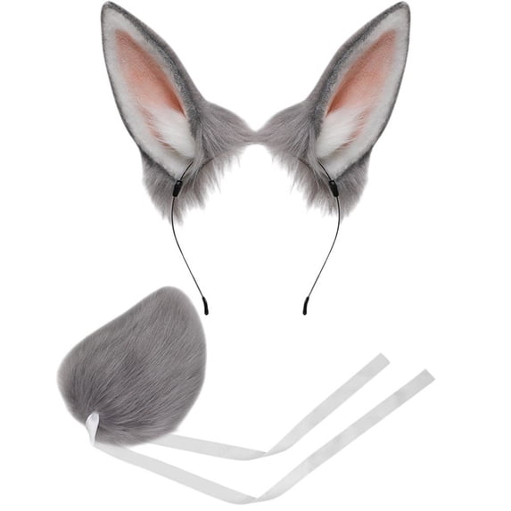 Slccxzc 2 Piece Plush Bunny Rabbit Ears Headband and Tail Set for Halloween Party