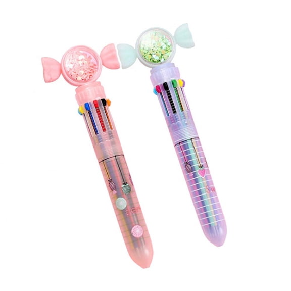 Slccxzc 2Pcs Cartoon Candy 10 Colors Chunky Ballpoint Pen Office Supply Stationery Kawaii Color Rollerball Pen