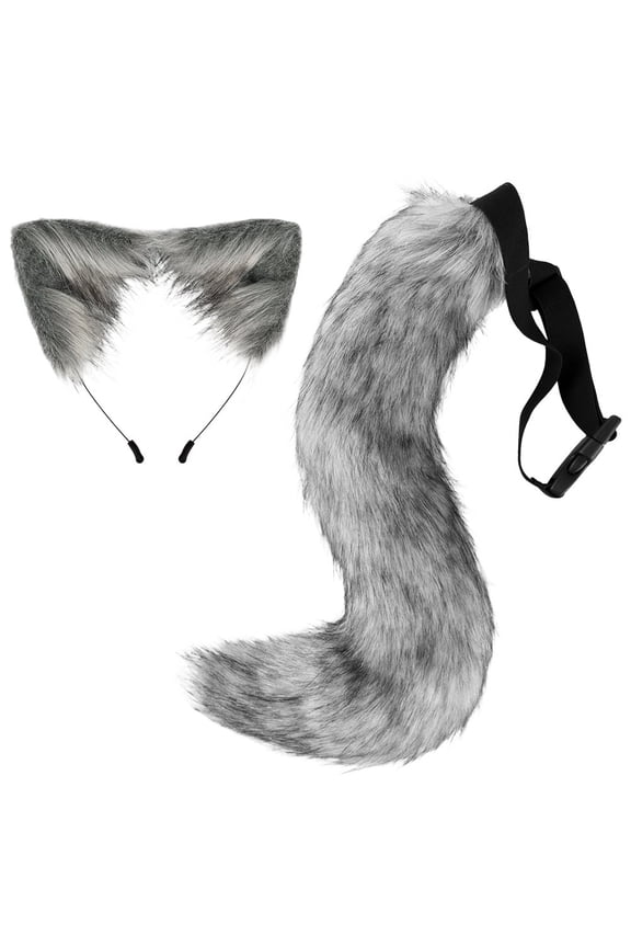 2Pcs/Set Cat Shape Ears Headband Set with Long Tail for Animal Theme Party