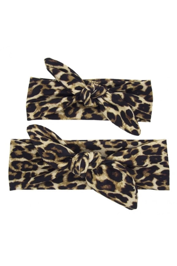 2Pcs/set Parent-Child Headbands Leopard Print Bow Mom Turban Elastic Hairbands