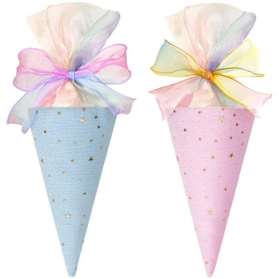 Slccxzc 2pcs Sweet Cone Bags Ice Cream Shape Gift Bags with Ribbon for Parties