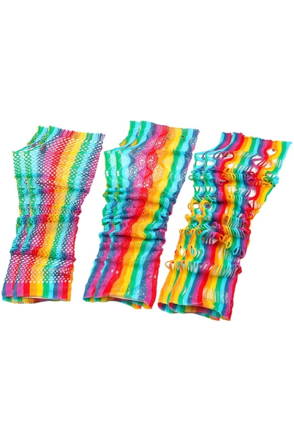 3 Pair Colorful Fishnet Fingerless Gloves Mesh Sleeves for Party