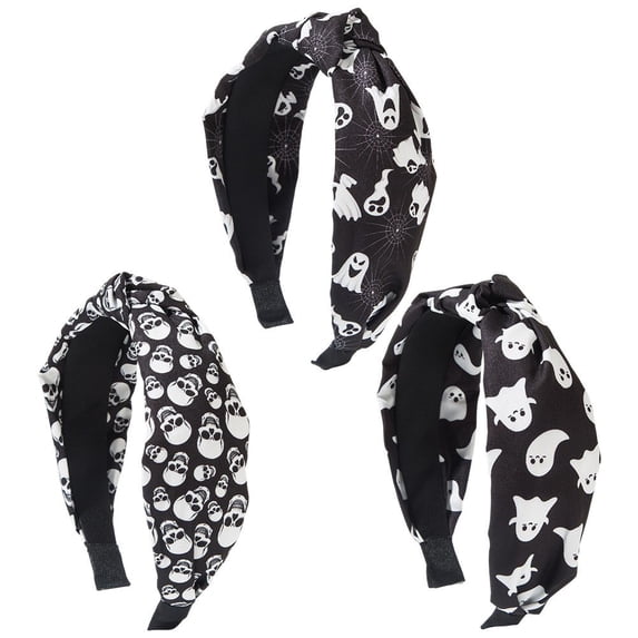 Slccxzc 3 Piece Printed Fabric Halloween Headband Set Skull Ghost Hair Hoop for Party
