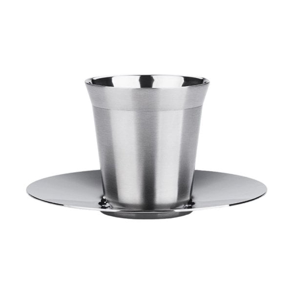 Slccxzc 304 Stainless Steel Espresso Cup with Saucer, Double Wall Insulated Coffee Mug for Coffee and Tea Lovers, 160ml