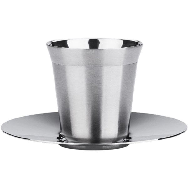 Slccxzc 304 Stainless Steel Espresso Cup with Saucer, Double Wall Insulated Coffee Mug for Coffee and Tea Lovers, 160ml