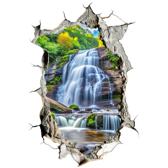 Slccxzc 3D Waterfall Forest Wall Sticker, Removable Peel and Stick Nature Mural for Home Decor