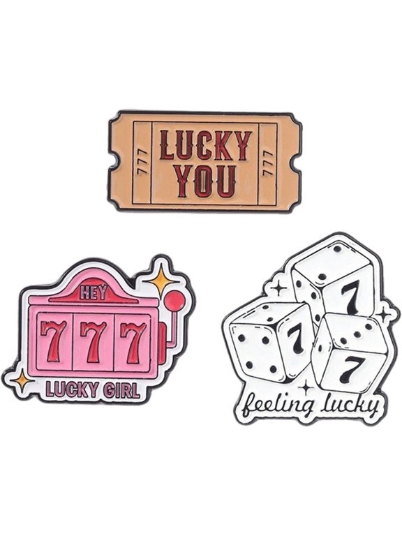 3pcs Lucky Themed Enamel Brooch Set Dice Number Lapel Badge Pins for Backpacks Clothing