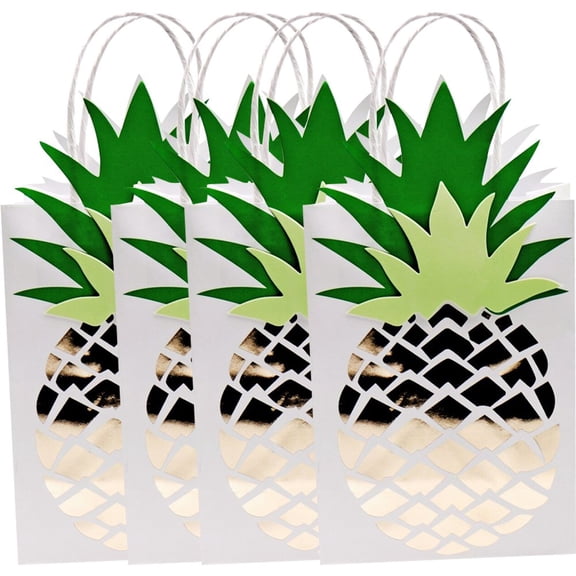 Slccxzc 4 Pcs Pineapple Party Treat Bags Tropical Themed Goodie Candy Bags with Handles Gifts Bag for Summer Birthday Baby Shower Party Favors Supplies