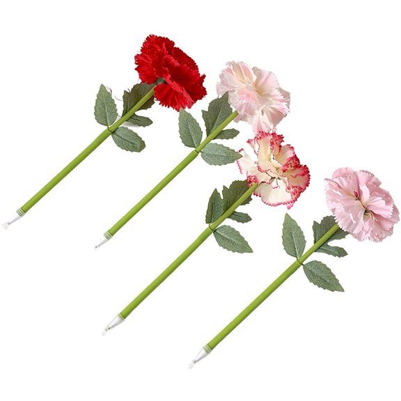 Slccxzc 4Pcs Artificial Flower Ballpoint Pen Flower Gel Ink Pen Simulation Carnation Writing Pen for Office