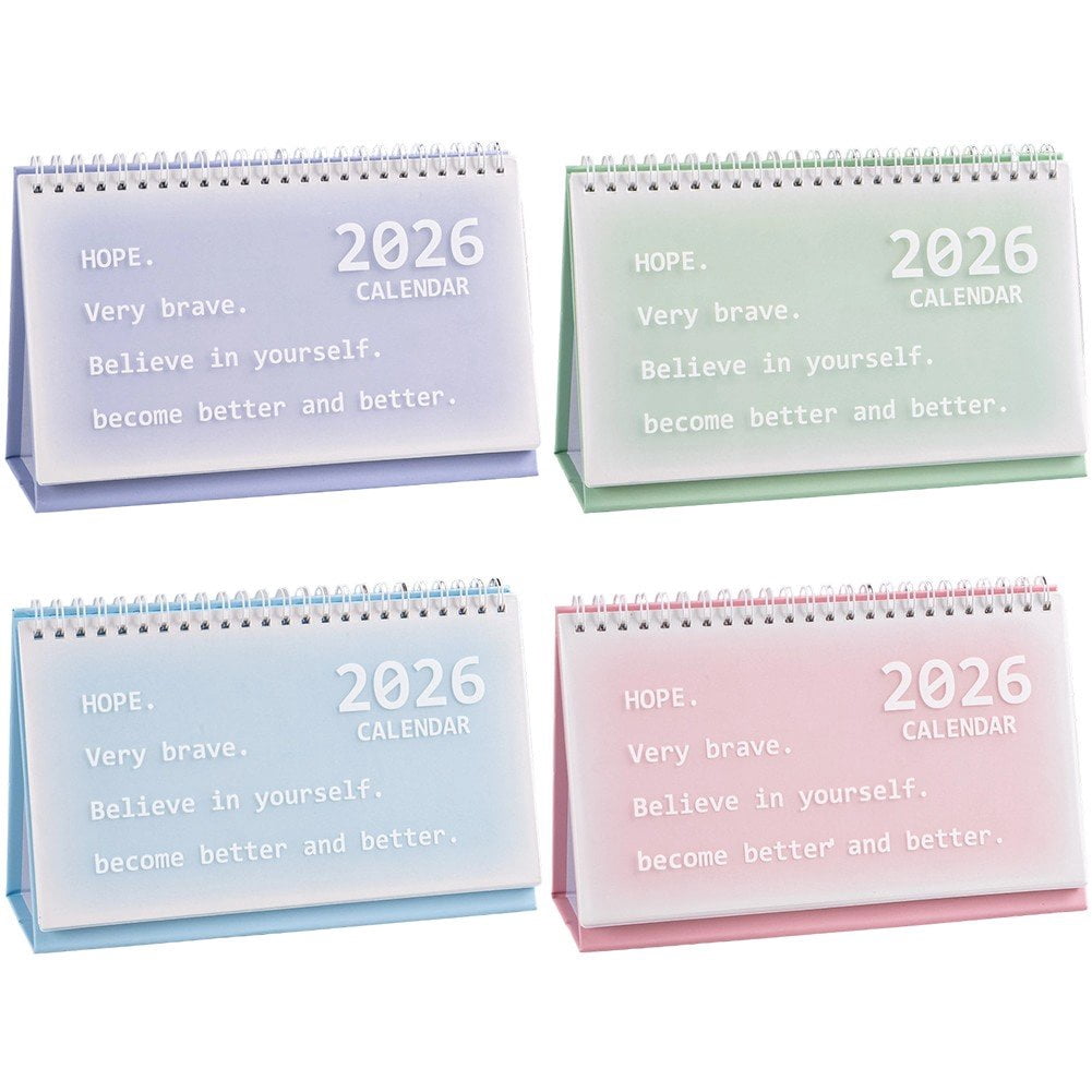 Slccxzc 4pcs 2026 Desktop Calendar Freestanding Flip Month to View Spiral Bound Calender for Home Business Office