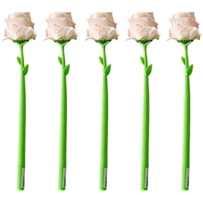 Slccxzc 5 Pack Champagne Rose Silicone Gel Pens Artificial Flower Ballpoint Office