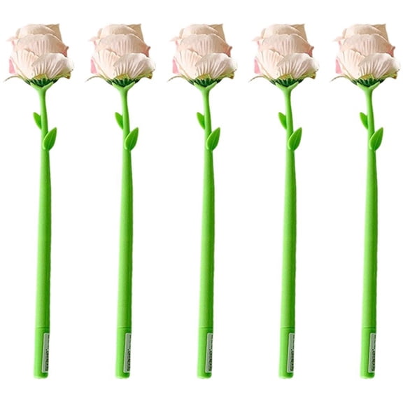 Slccxzc 5 Pack Champagne Rose Silicone Gel Pens Artificial Flower Ballpoint Office