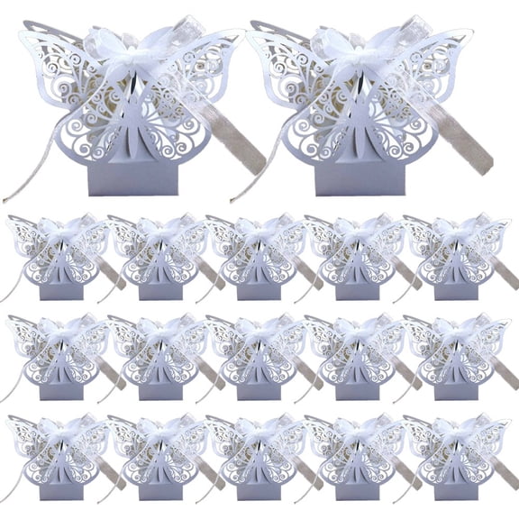 Slccxzc 50pcs Butterfly Hollow Gift Boxes Candy Box with Ribbon Gifts Box for Guests Birthday Party Favors Decorations Supplies