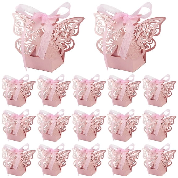 Slccxzc 50pcs Butterfly Hollow Gift Boxes Candy Box with Ribbon Gifts Box for Guests Birthday Party Favors Decorations Supplies