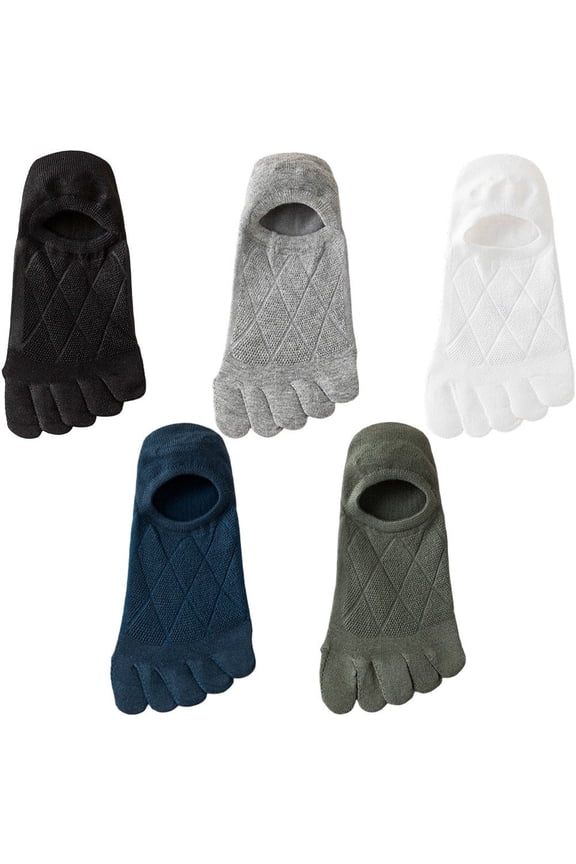 5Pairs Men's Cotton Five Finger Toe Socks, Low Cut Thin Breathable No Show Athletic Running Socks, Elastic Invisible Boat Socks for Spring Summer
