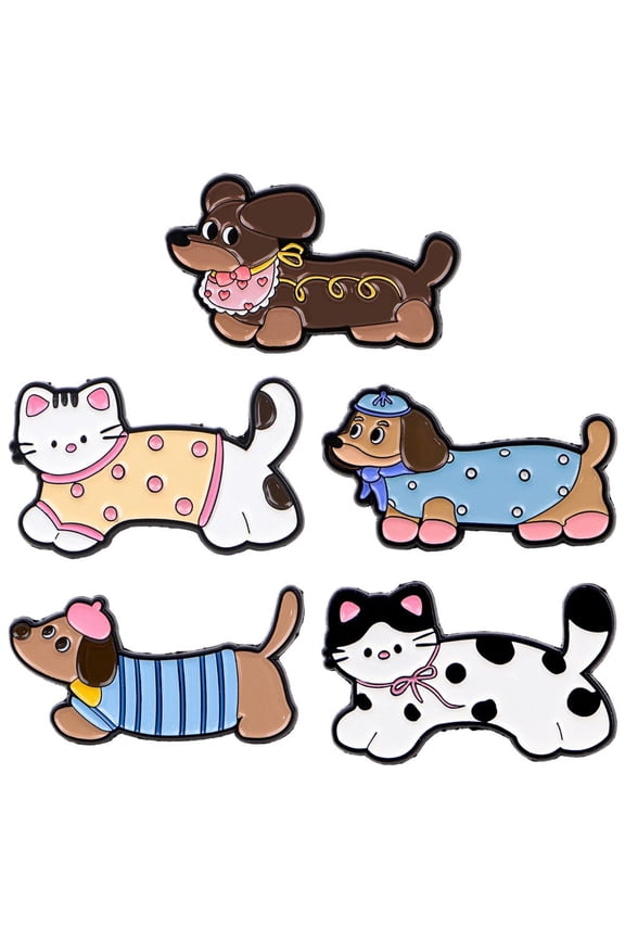 5Pcs Dachshund Cartoon Alloy Brooch Set, Animal Lapel Pin for Daily Decor