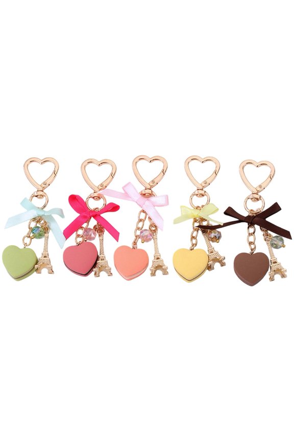 5Pcs Heart Macaron Keychain Set, Alloy Key Ring Pendant Bag Charm for Women