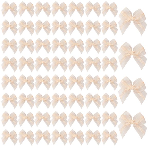 Slccxzc 60 Pack Beige Mini Mesh Ribbon Bows, Tiny Lace Bowknots for DIY Crafts Sewing Gift Wrapping