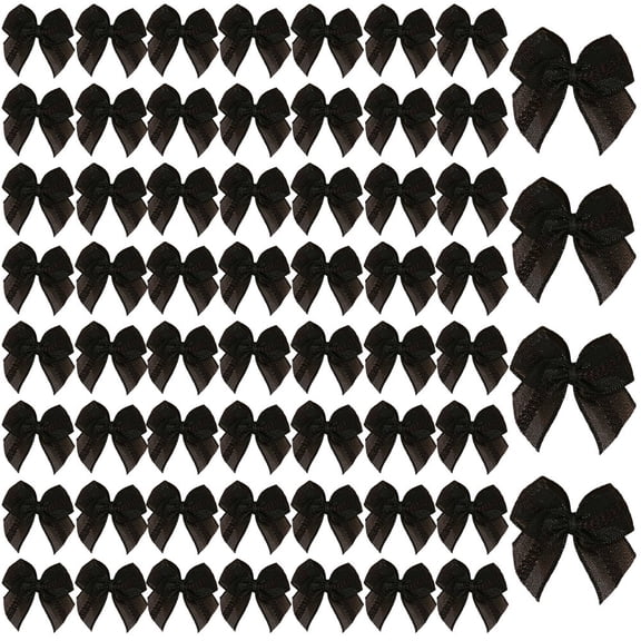 Slccxzc 60 Pack Black Mini Mesh Ribbon Bows, Tiny Lace Bowknots for DIY Crafts Sewing Gift Wrapping