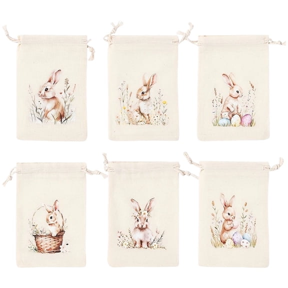 Slccxzc 6Pcs Easter Bunny Burlap Drawstring Gift Bag Random Style Linen Treat Goody Bags