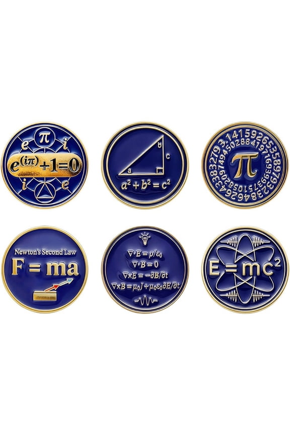 6pcs Mathematical Formula Enamel Lapel Pin Set Round Metal Brooch Badges for Backpacks Clothing