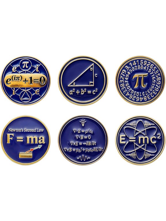 6pcs Mathematical Formula Enamel Lapel Pin Set Round Metal Brooch Badges for Backpacks Clothing