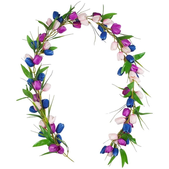 Slccxzc 78.74in Purple Tulip Artificial Hanging Vine Rattan Garland Spring Easter Decor