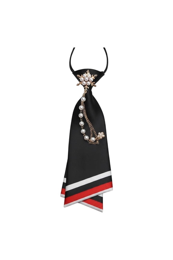Adjustable Double-Layer Beaded Pearl Necktie, Preppy Style Neck Tie for Casual Business Daily Wear